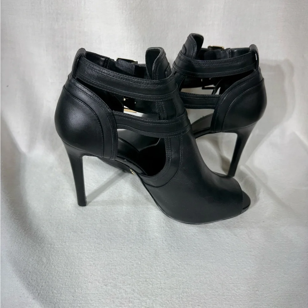 MICHAEL Michael Kors Black Heeled Boots with Gold Buckles Size 9.5 - Picture 6 of 10